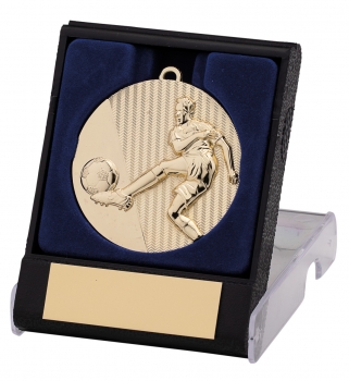 50MM GOLD FOOTBALL MEDAL WITH BOX