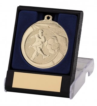 50MM GOLD FOOTBALL MEDAL WITH BOX