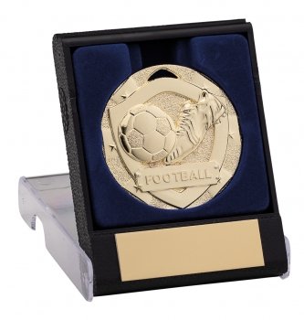 50MM FOOTBALL SHIELD MEDAL WITH BOX