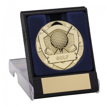 50MM GOLD GOLF MEDAL AND BOX T/54