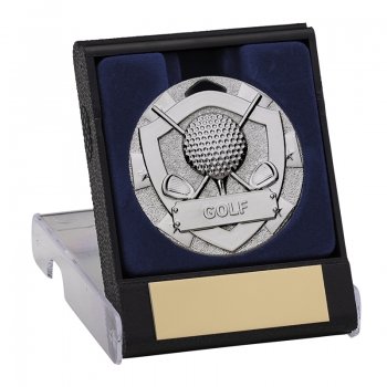 50MM SILVER GOLF MEDAL AND BOX T/54