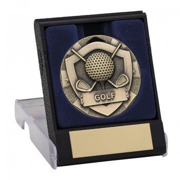 50MM BRONZE GOLF MEDAL AND BOX T/54