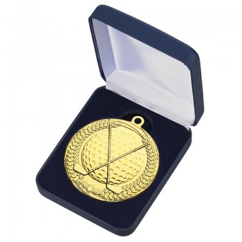 70MM GOLD GOLF MEDAL IN BOX T/54
