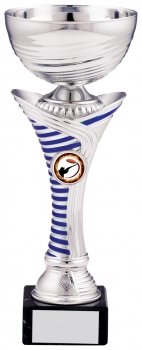 9.75Inch SILVER WITH BLUE STRIPE TROPHY