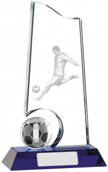 8inch CLEAR AND BLUE FOOTBALL GLASS AWARD