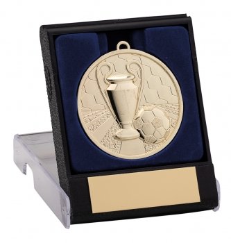 50MM GOLD FOOTBALL MEDAL WITH BOX