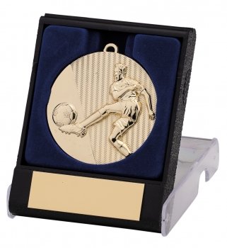 50MM GOLD FOOTBALL MEDAL WITH BOX