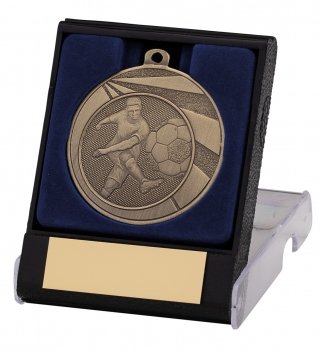 50MM ANTIQUE GOLD FOOTBALL MEDAL WITH BOX